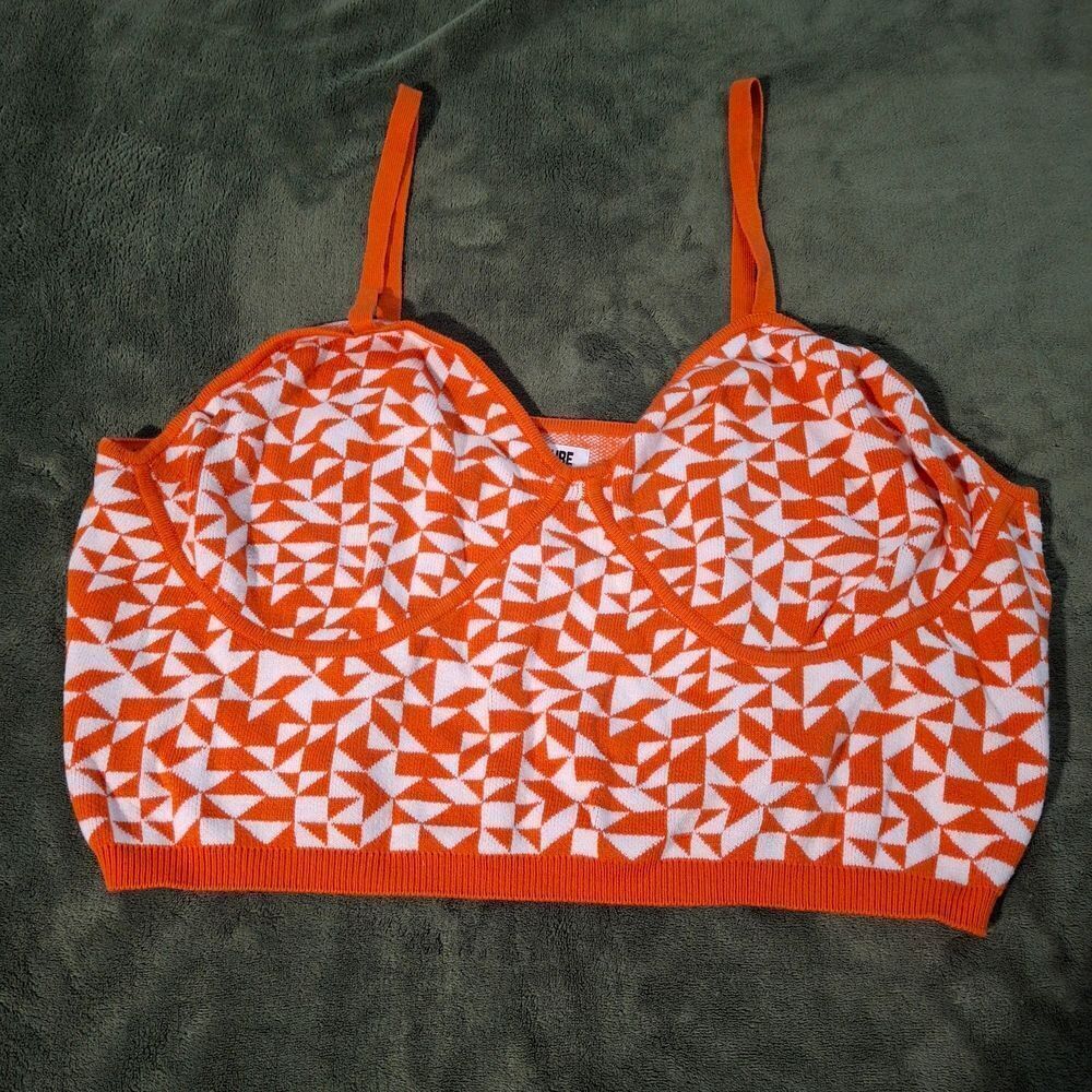 Future Collective Kahlana Brown Geometric Orange & White Knit Crop Sweater Cami